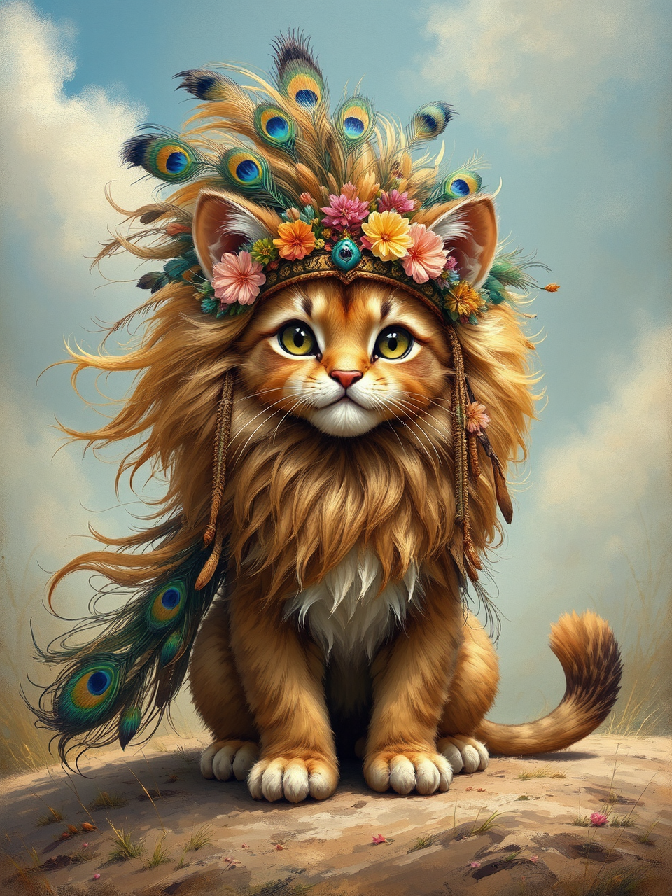 Cute fluffy cat-lion creature