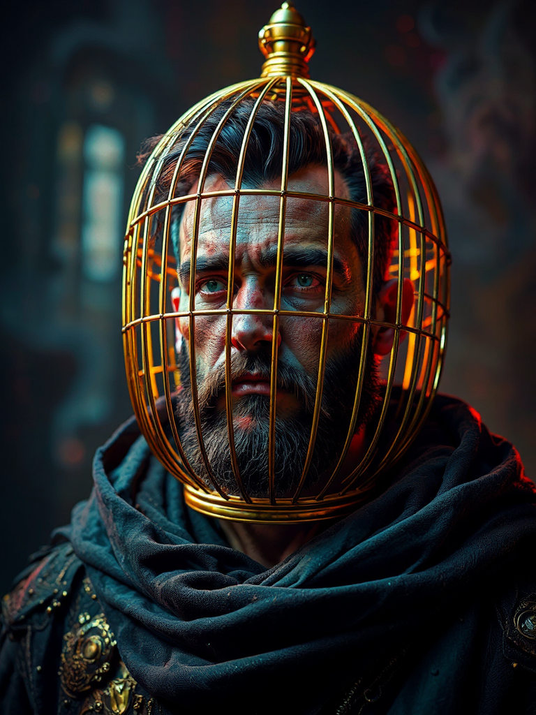 Man with golden cage