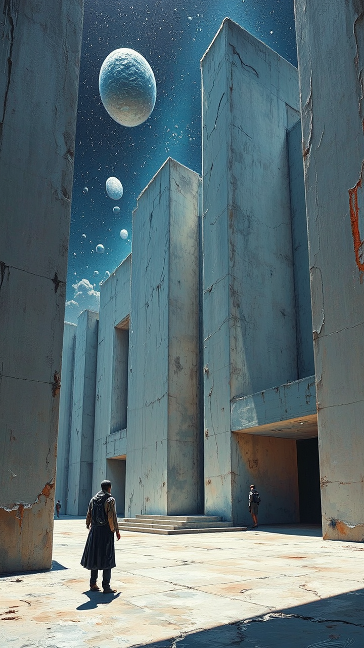 Futuristic brutalist architecture in