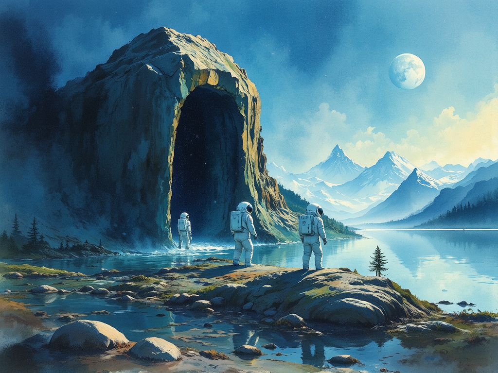 Astronauts approach a serene