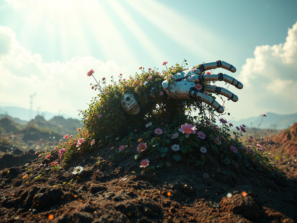 A robot hand protrudes