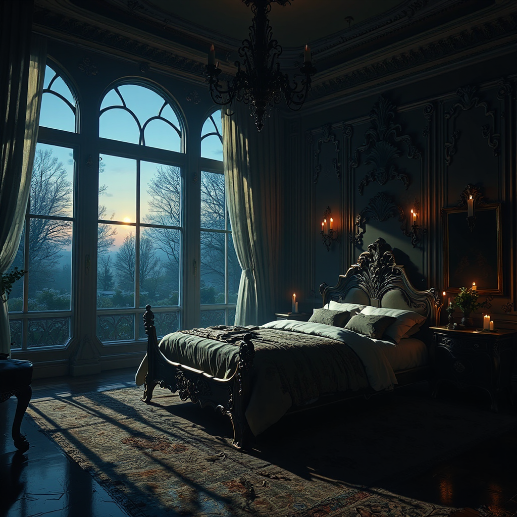 Dark modern Rococo bedroom