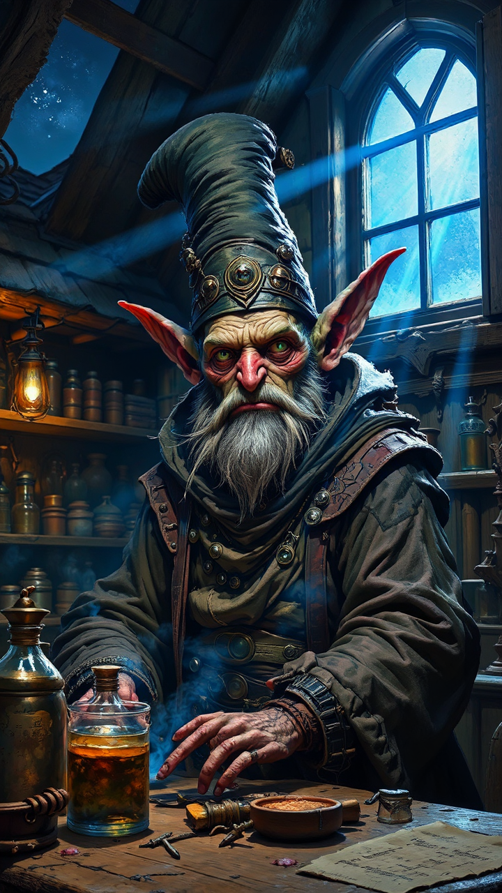 Goblin alchemist in steampunk