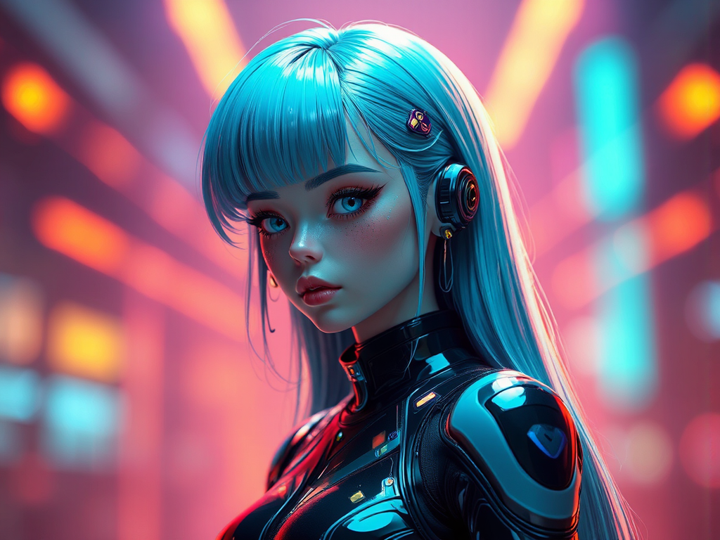 Girl with stylized cyberpunk