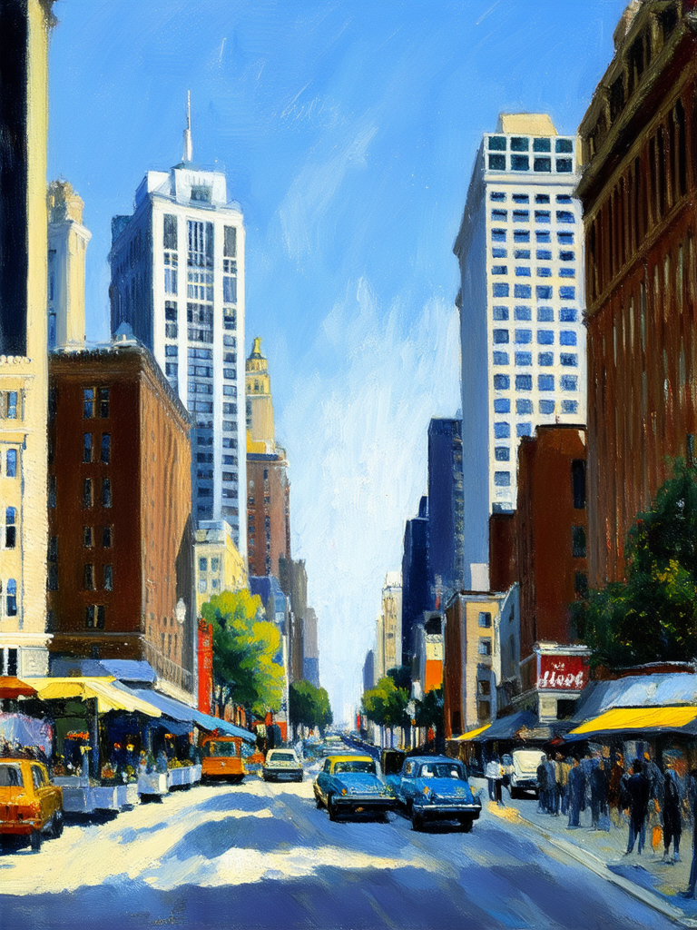 Busy city under calm