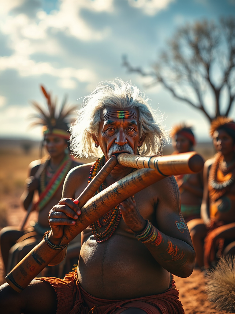 Albert Einstein playing didgeridoo