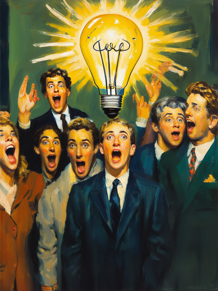People surrounding a bright