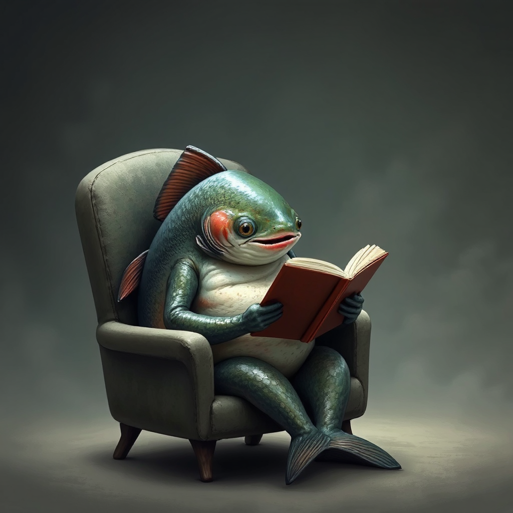 Salmon reads book in