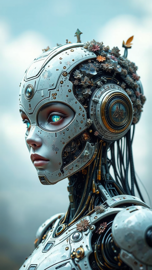 Female robot in intricate
