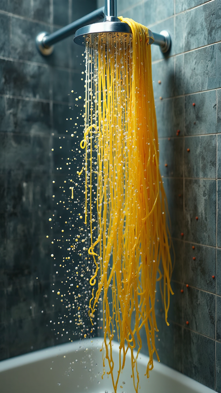 Spaghetti shower photograph