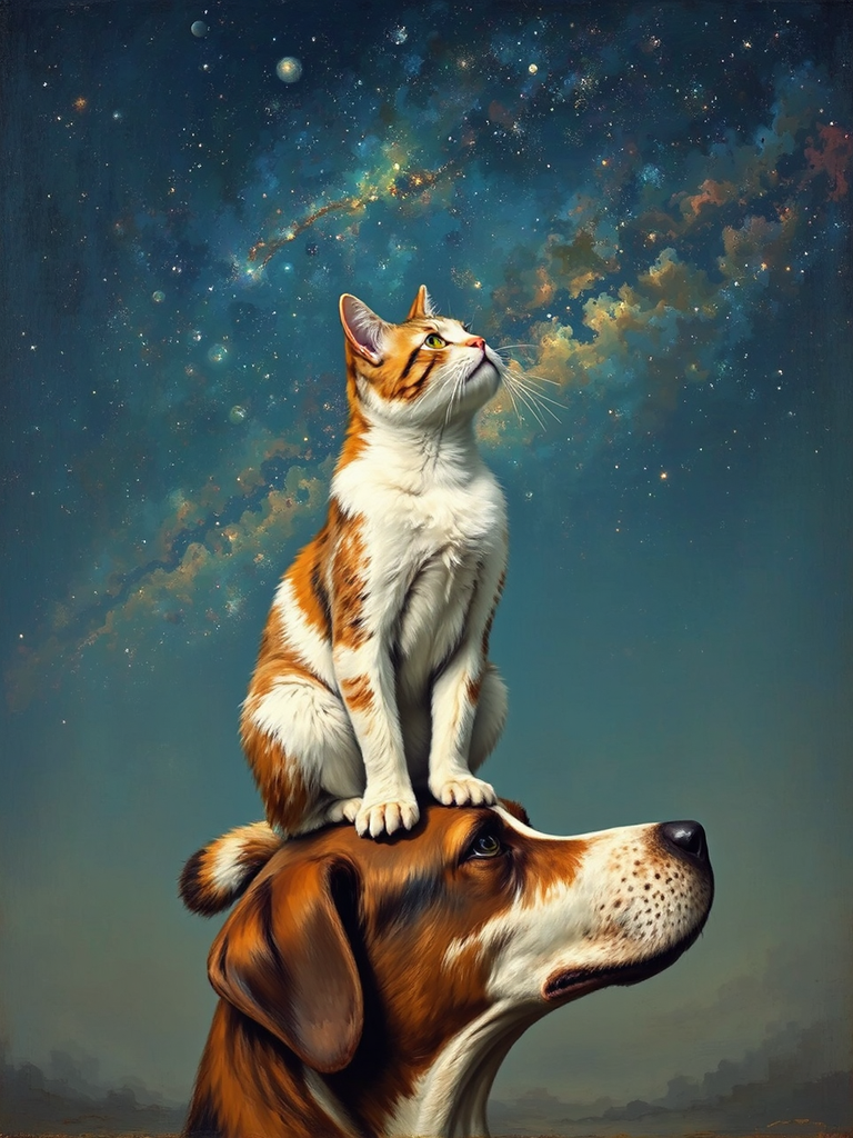 A cat sits on