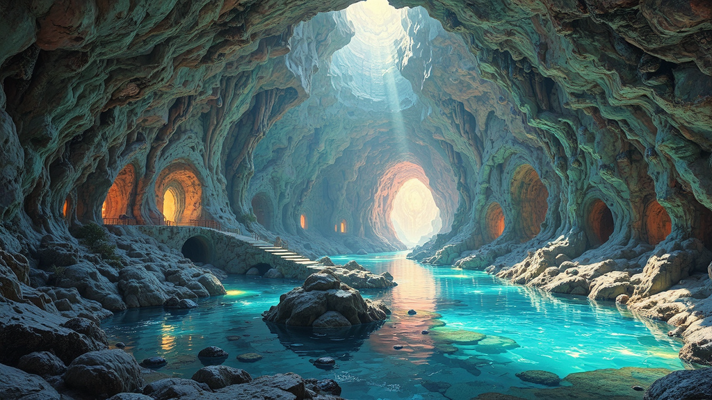 Underground city with brightly