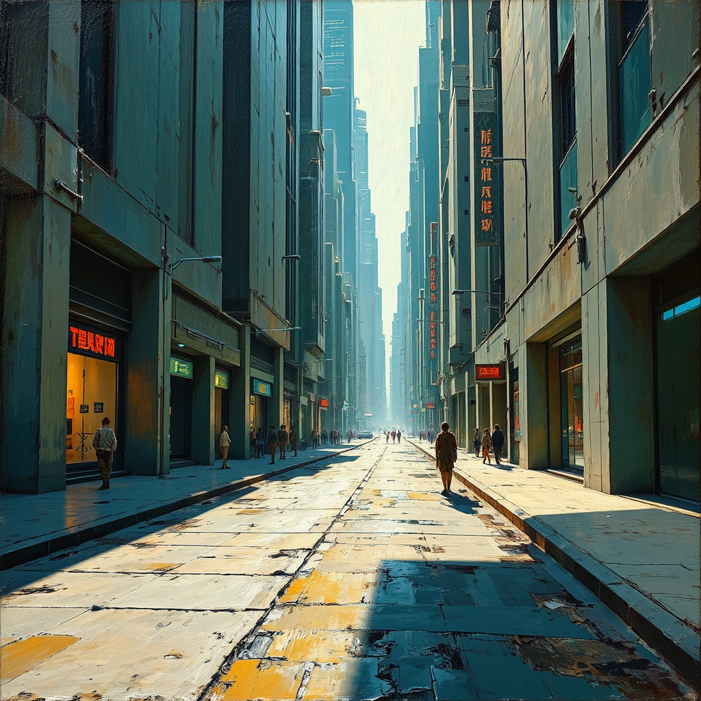 Futuristic cityscape with brutalist
