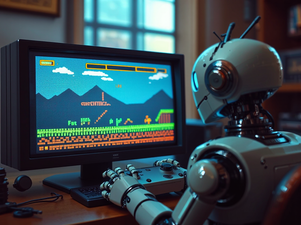 A robot plays an
