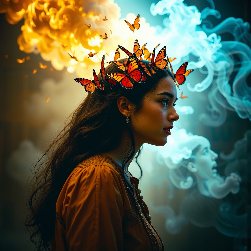 Butterflies and smoke erupt