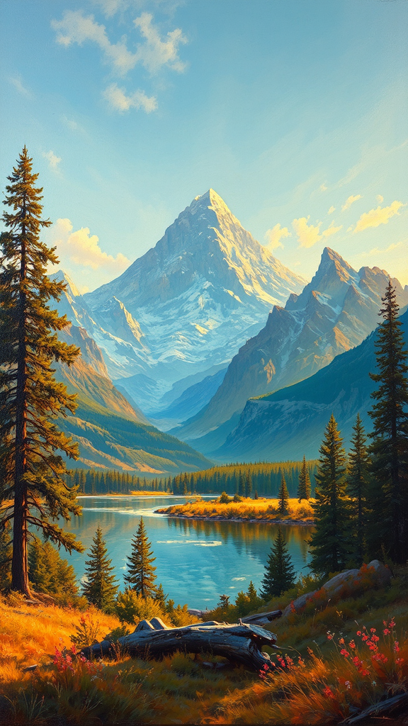 Mountain landscape at sunset.